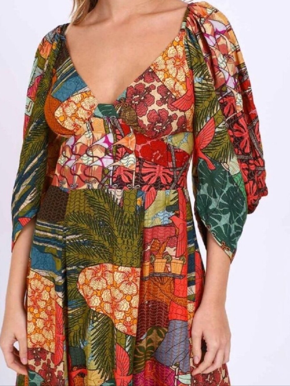 NWT Farm Rio Prainha Tropical Botanical Maxi Dress Size P Small New - Picture 5 of 10